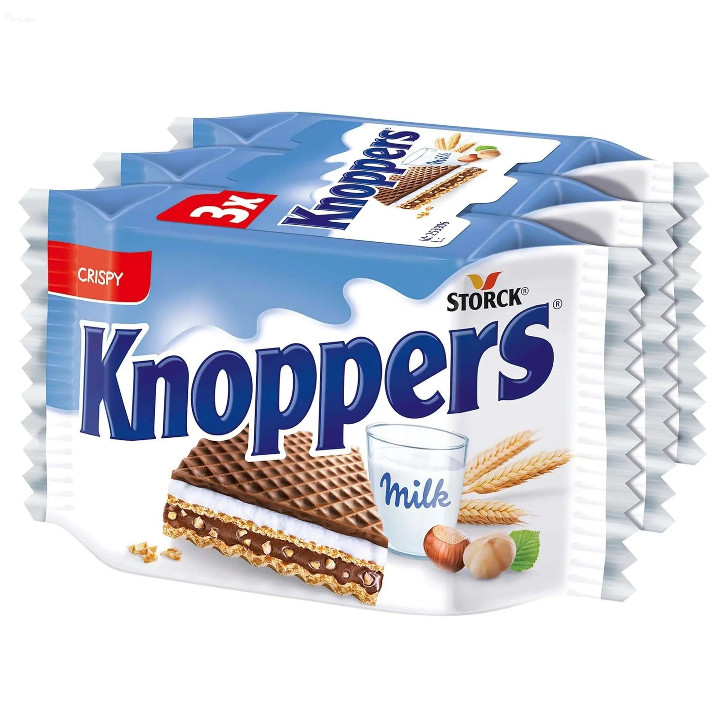 Knoppers Milk Hazelnut Wafer 75g pack featuring crispy wafers, milk and hazelnut filling, perfect for snacking.