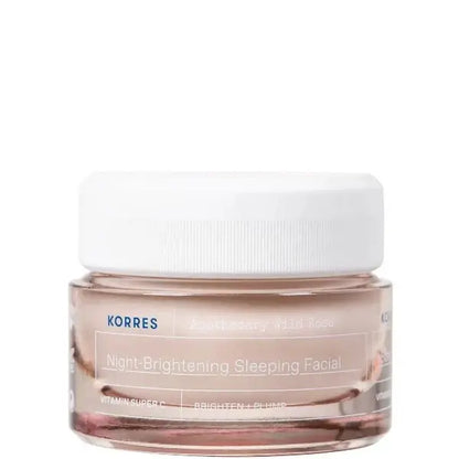 Korres night-brightening sleeping facial cream jar on a white background