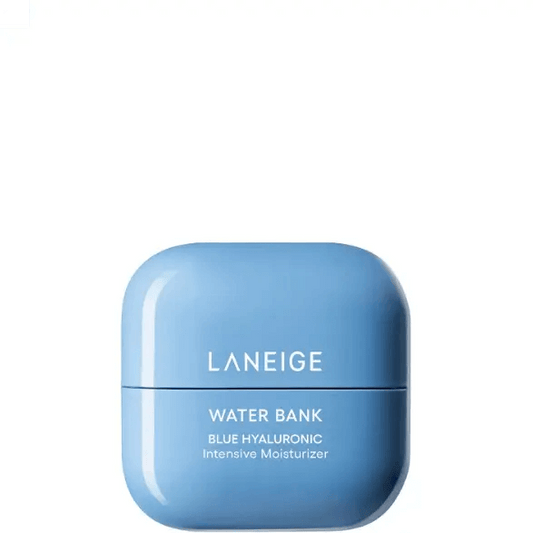 LANEIGE Water Bank Blue Hyaluronic Acid Intensive Cream 50ml in blue jar, designed for hydration and sensitive skin.