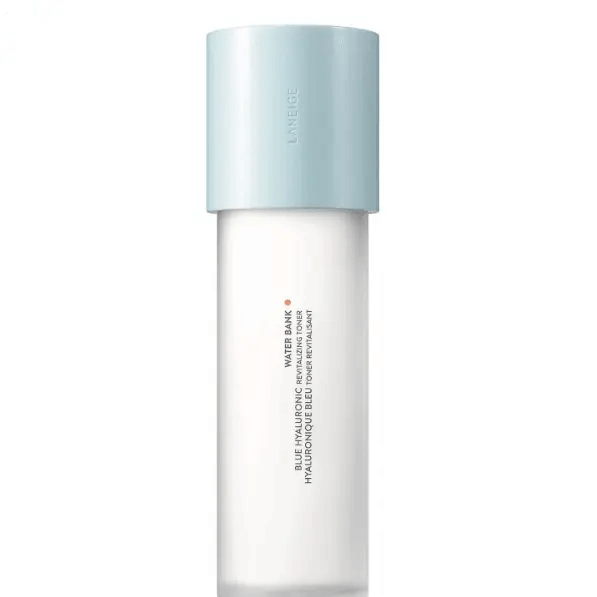 LANEIGE Water Bank Blue Hyaluronic Revitalizing Toner 160ml bottle with light blue cap, designed for deep hydration and radiant skin.
