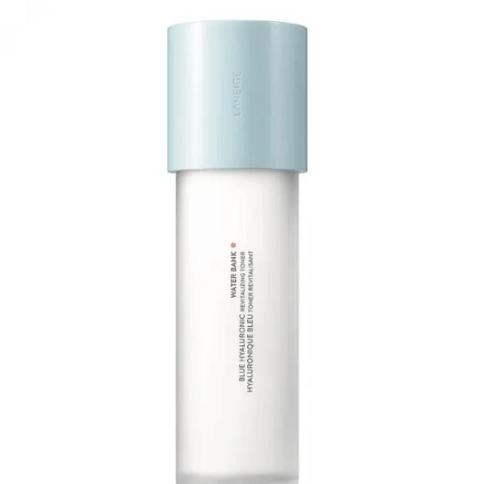 LANEIGE Water Bank Blue Hyaluronic Revitalizing Toner 160ml bottle with light blue cap, designed for deep hydration and radiant skin.