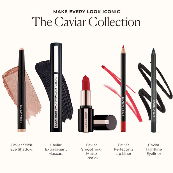 Laura Mercier products from the Caviar Collection with product names and branding.
