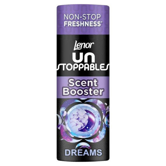 Lenor In-Wash Scent Booster - Dreams, packaging with non-stop freshness, jasmine and vanilla notes, recyclable cardboard.