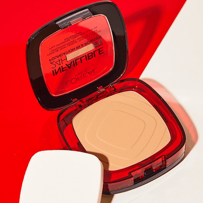 L'Oreal Makeup compact with mirror on a red and white background