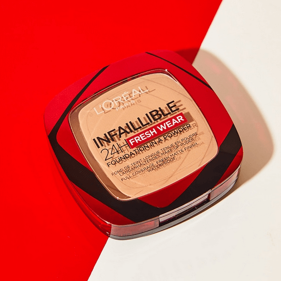 L'Oreal Infallible makeup compact on a red and white background