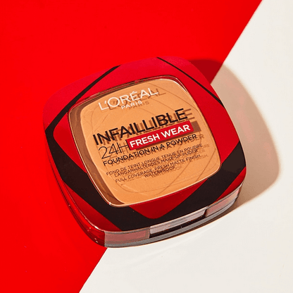 L'Oreal Infallible makeup product on a red and white background