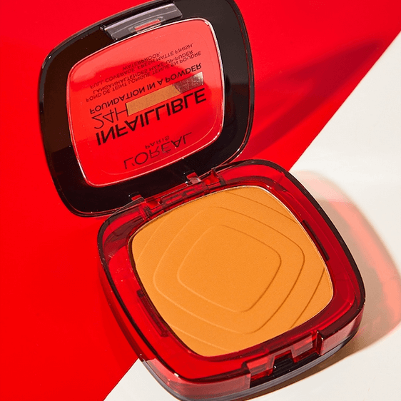 L'Oreal Compact powder in a red case on a red and white background