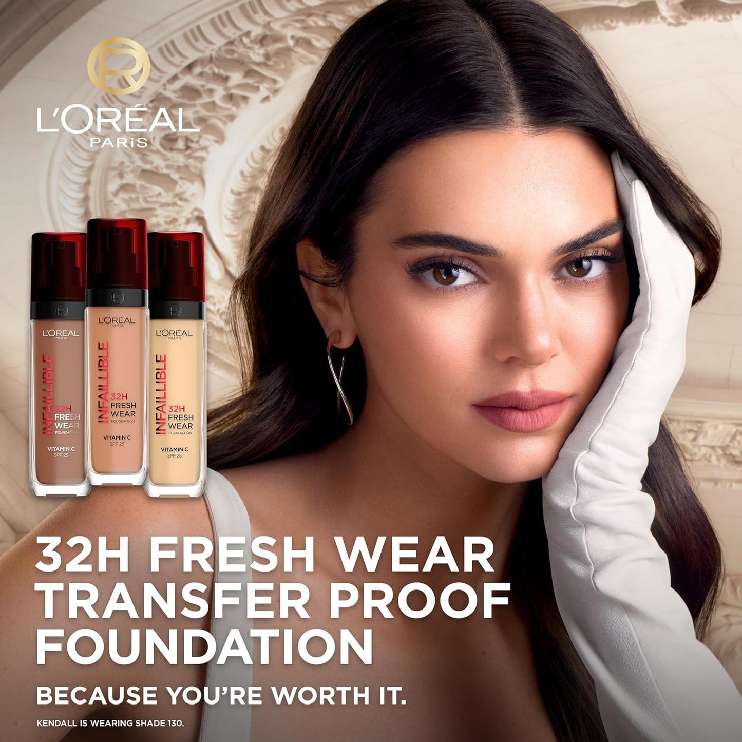 L'Oréal Paris Infallible 32hr Freshwear Liquid Foundation - 250 Radiant Sand displayed with model in stylish attire