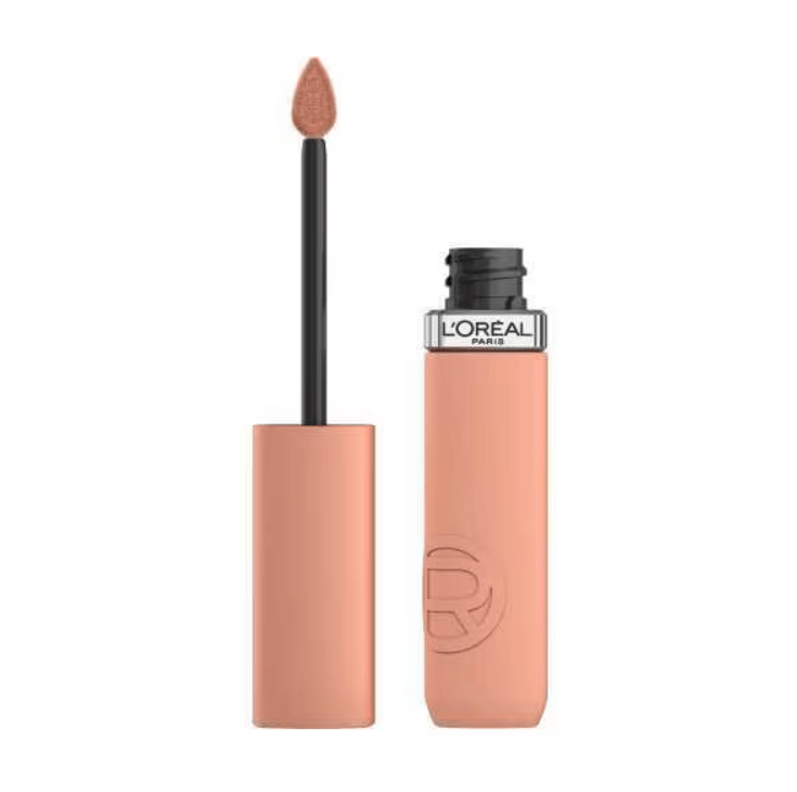 L'Oreal Paris Infallible Matte Resistance Lipstick 500 with applicator for intense color and powdery matte finish.