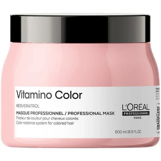 L'Oreal Vitamino Color hair mask jar on a white background