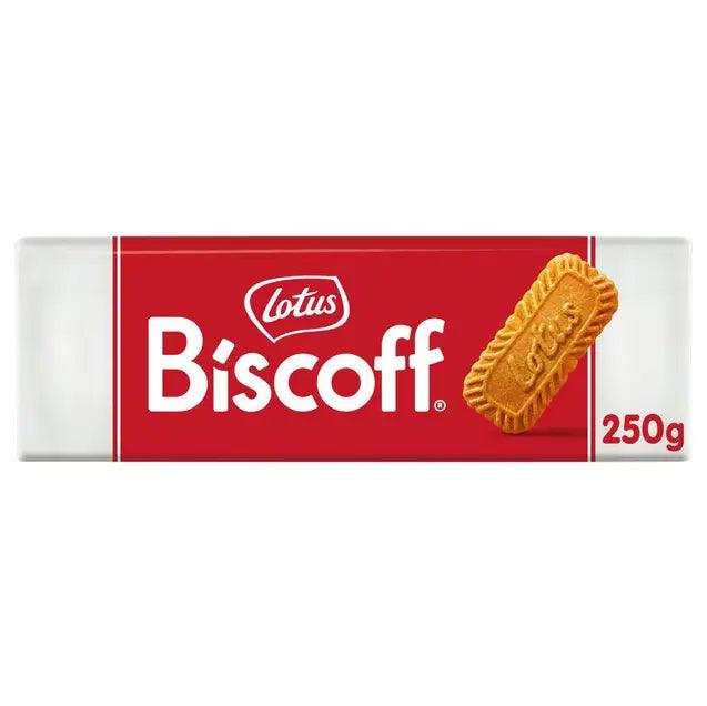 Pack of Lotus Biscoff Caramelised Biscuits, 250g, featuring the iconic crunchy biscuit.