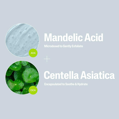 Cetaphil Product packaging with mandelic acid and centella asiatica text on a light gray background