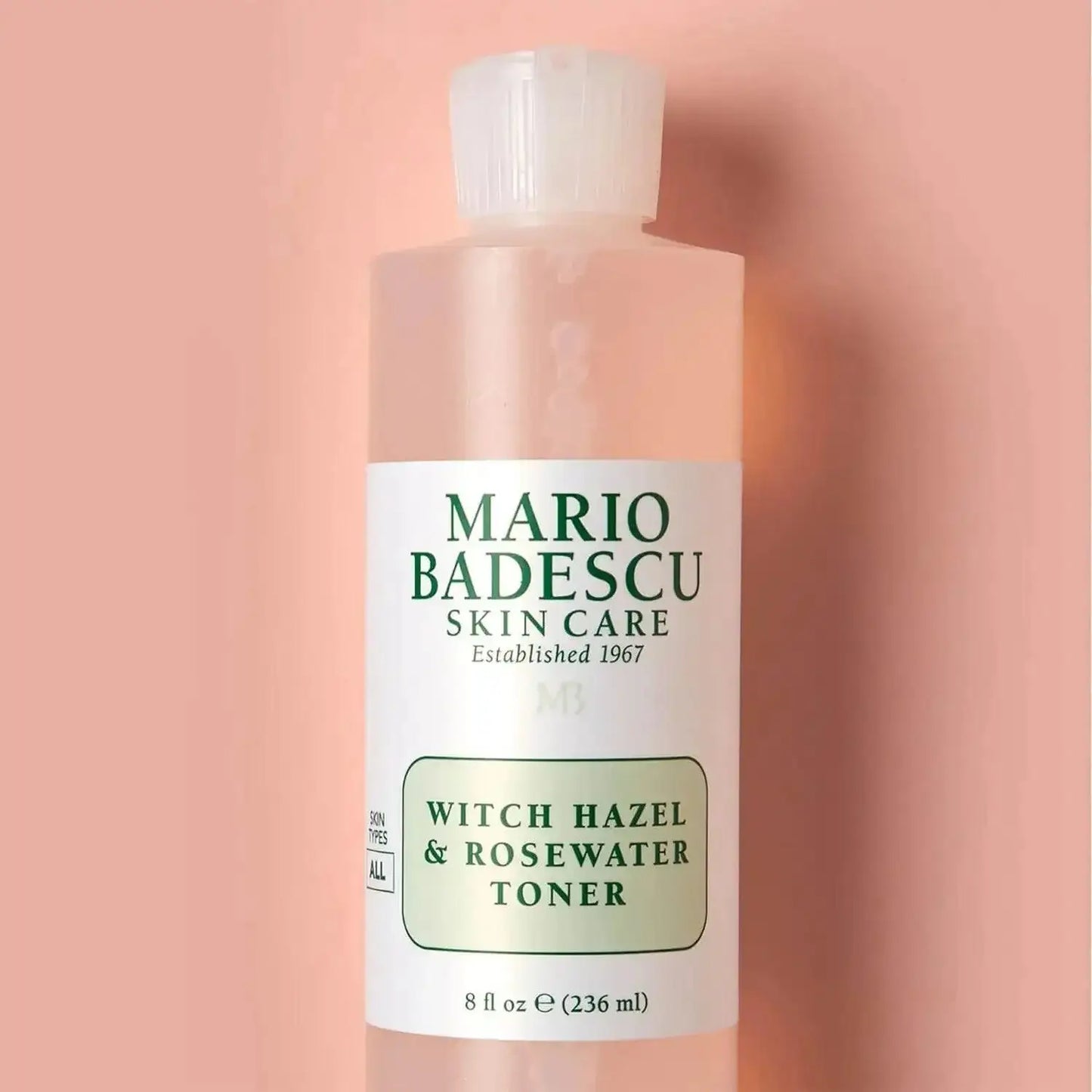 Mario Badescu Witch Hazel & Rosewater Toner bottle for post-cleanse glow and skin hydration.
