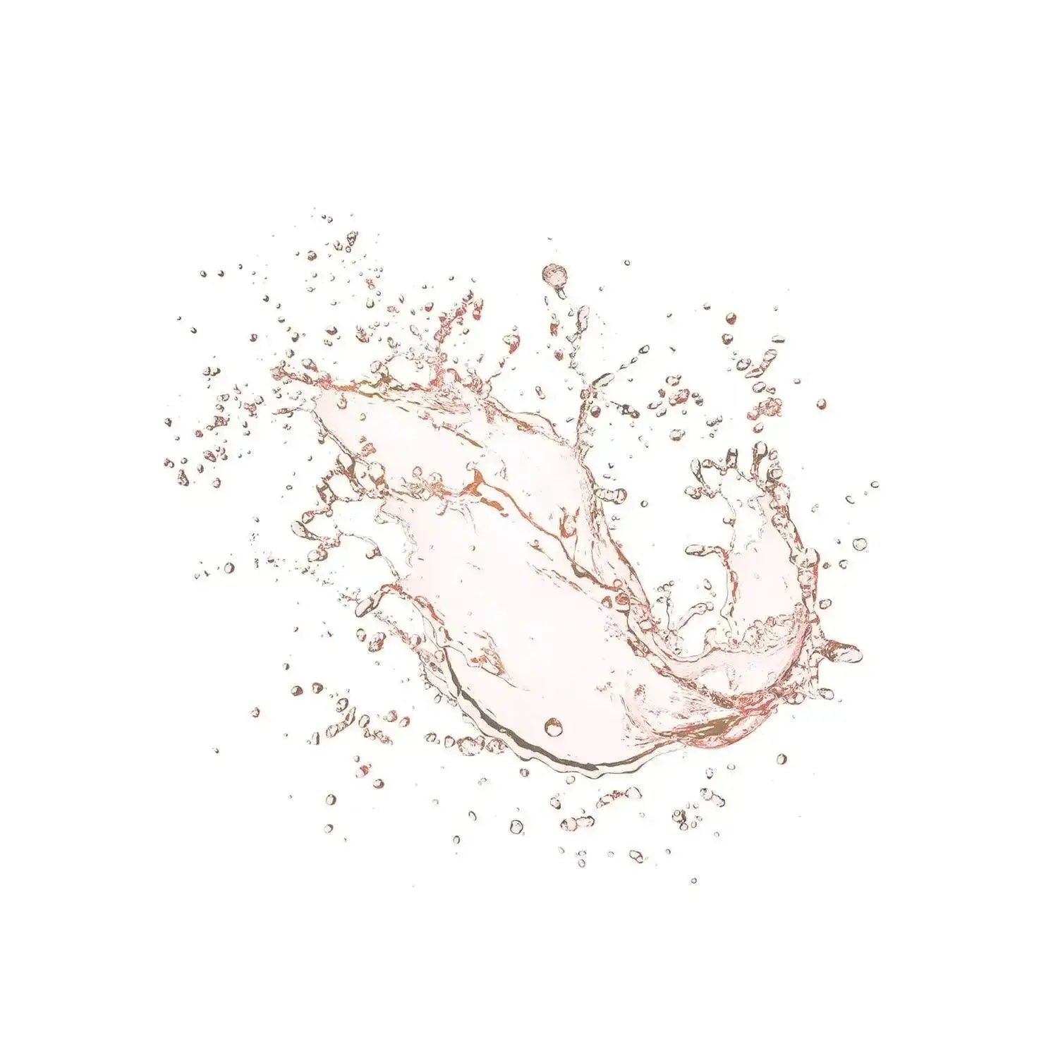 Splash of Mario Badescu rosewater toner with a clear liquid and droplets, highlighting hydrating properties.