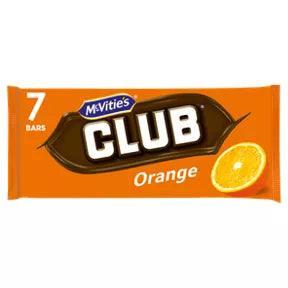 McVitie's Club Orange Biscuit Bars Multipack with 7 bars, suitable for vegetarians.