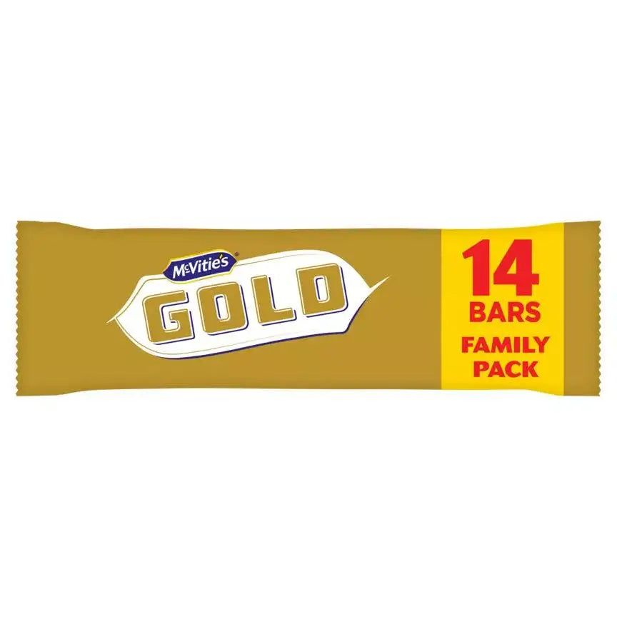 McVitie's Gold Caramel Biscuit Bars Multipack featuring 14 bars, suitable for vegetarians.