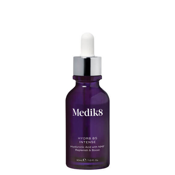 Medik8 Hydr8 B5 Intense serum in a glass bottle, 30ml, designed for deep hydration and skin revitalization.