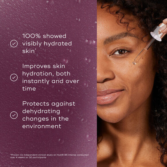 Medik8 Hydr8 B5 Intense serum shows improved hydration, protecting skin from dehydration and enhancing radiance.