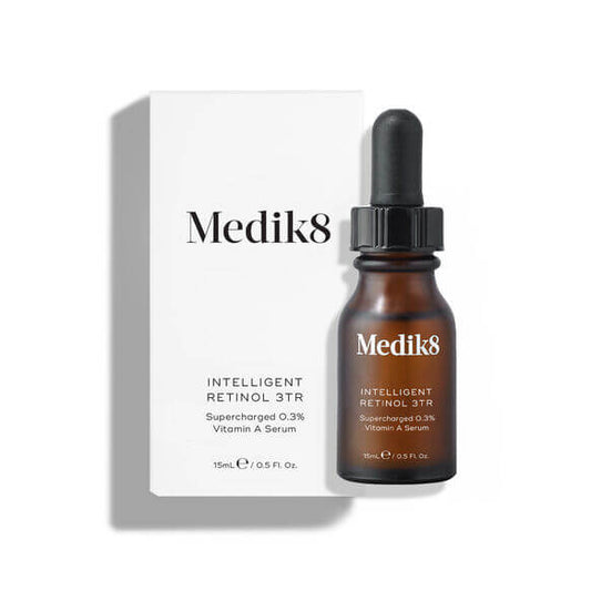Medik8 serum bottle and packaging on a white background