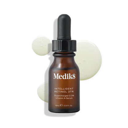 Medik8 skincare serum bottle with dropper on a white background