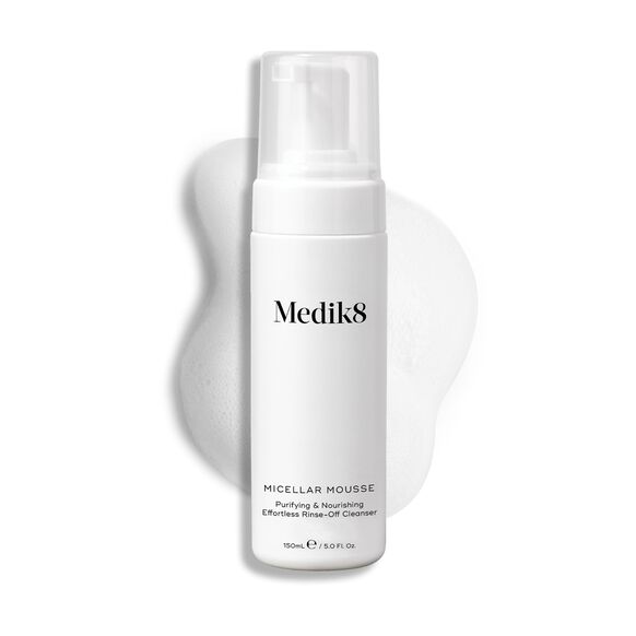 Medik8 Micellar Mousse 150ml, purifying and nourishing foam cleanser for glowing skin.