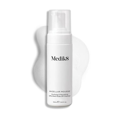 Medik8 Micellar Mousse 150ml, purifying and nourishing foam cleanser for glowing skin.