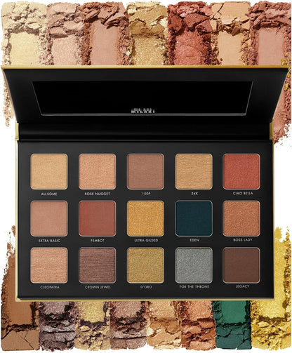 Milani Gilded Gold Eyeshadow Palette displaying 15 luxurious matte and metallic shades.