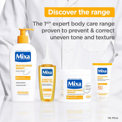 Mixa body care products with a white background