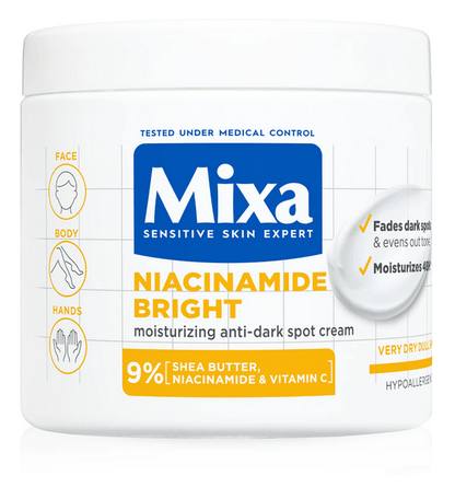 Mixa Niacinamide Bright cream jar on a white background