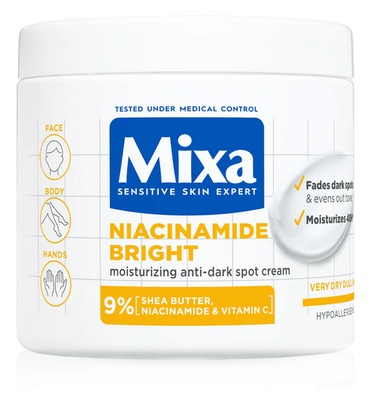 Mixa Niacinamide Bright cream jar on a white background