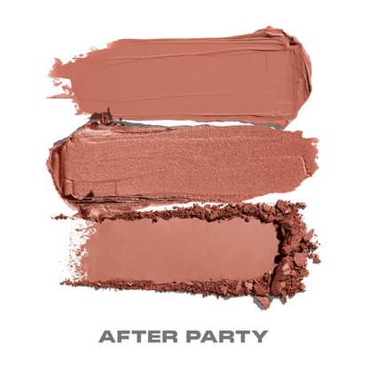 Morphe Cheek Thrills Multi-Finish Face Trio - After Party swatches featuring blush and bronzers.