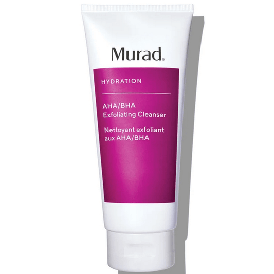 Murad AHA/BHA Exfoliating Cleanser 200ml tube for dual-action exfoliation enhancing skin brightness.