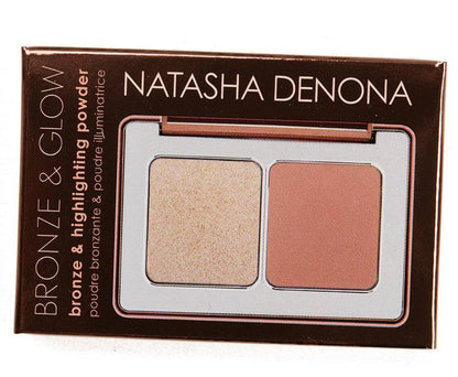 Natasha Denona Mini Bronze & Glow palette with bronzer and highlighter for radiant makeup.
