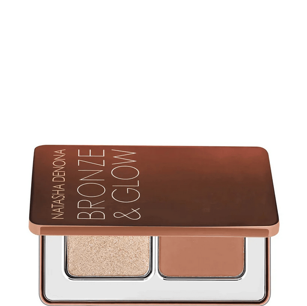 Natasha Denona Mini Bronze & Glow compact featuring bronzer and highlighter for radiant makeup on the go.