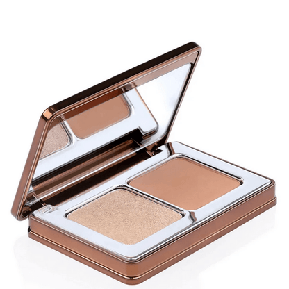 Natasha Denona Mini Bronze & Glow compact open showing bronzer and highlighter for radiant makeup looks.