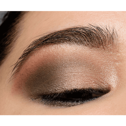 Close-up of an eye showcasing a smoky makeup look with shades from the Natasha Denona Retro Mini Palette.