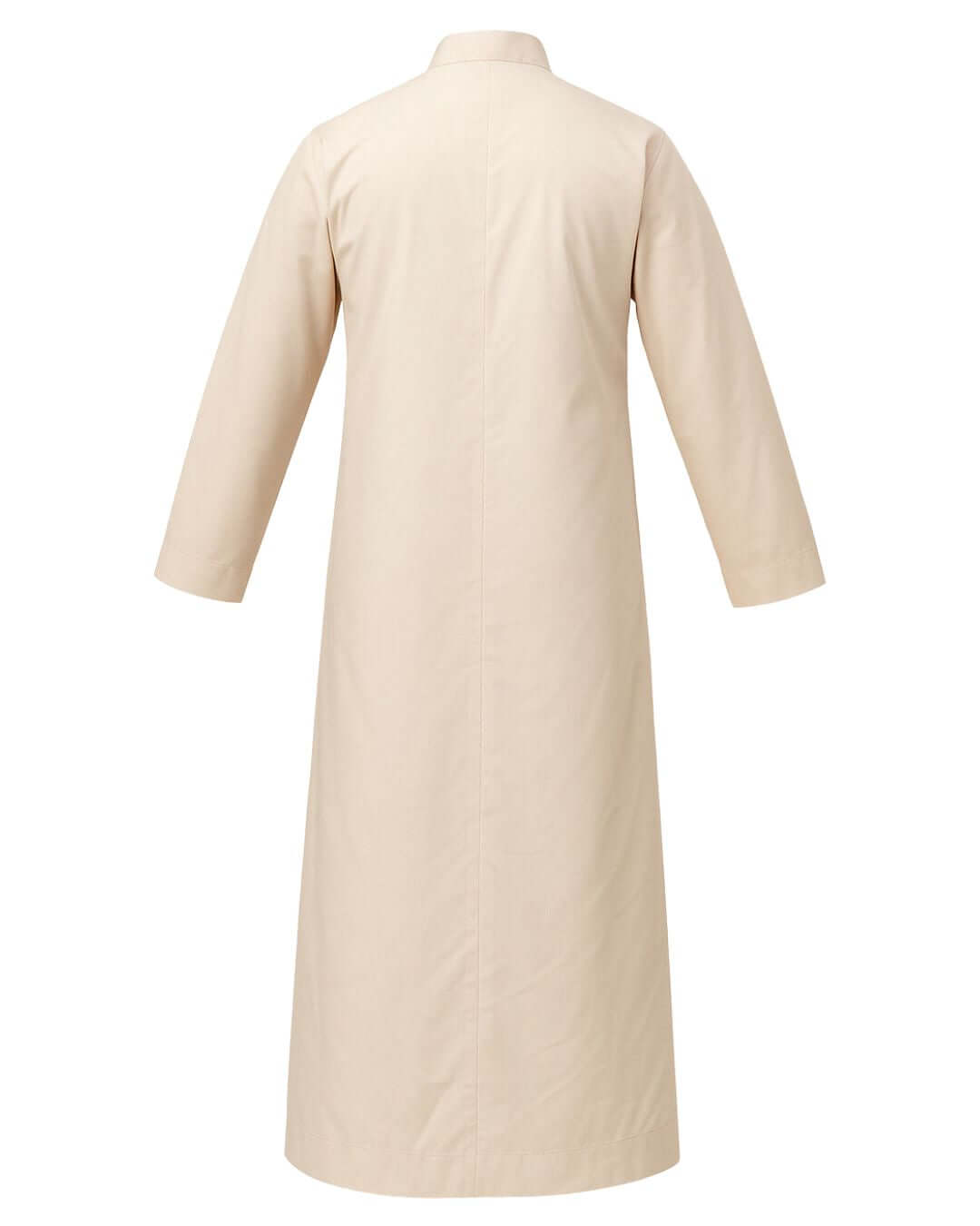 Back view of a beige NED Contrast Collar Blazer Abaya with Hijab, showcasing its elegant maxi length and long sleeves.