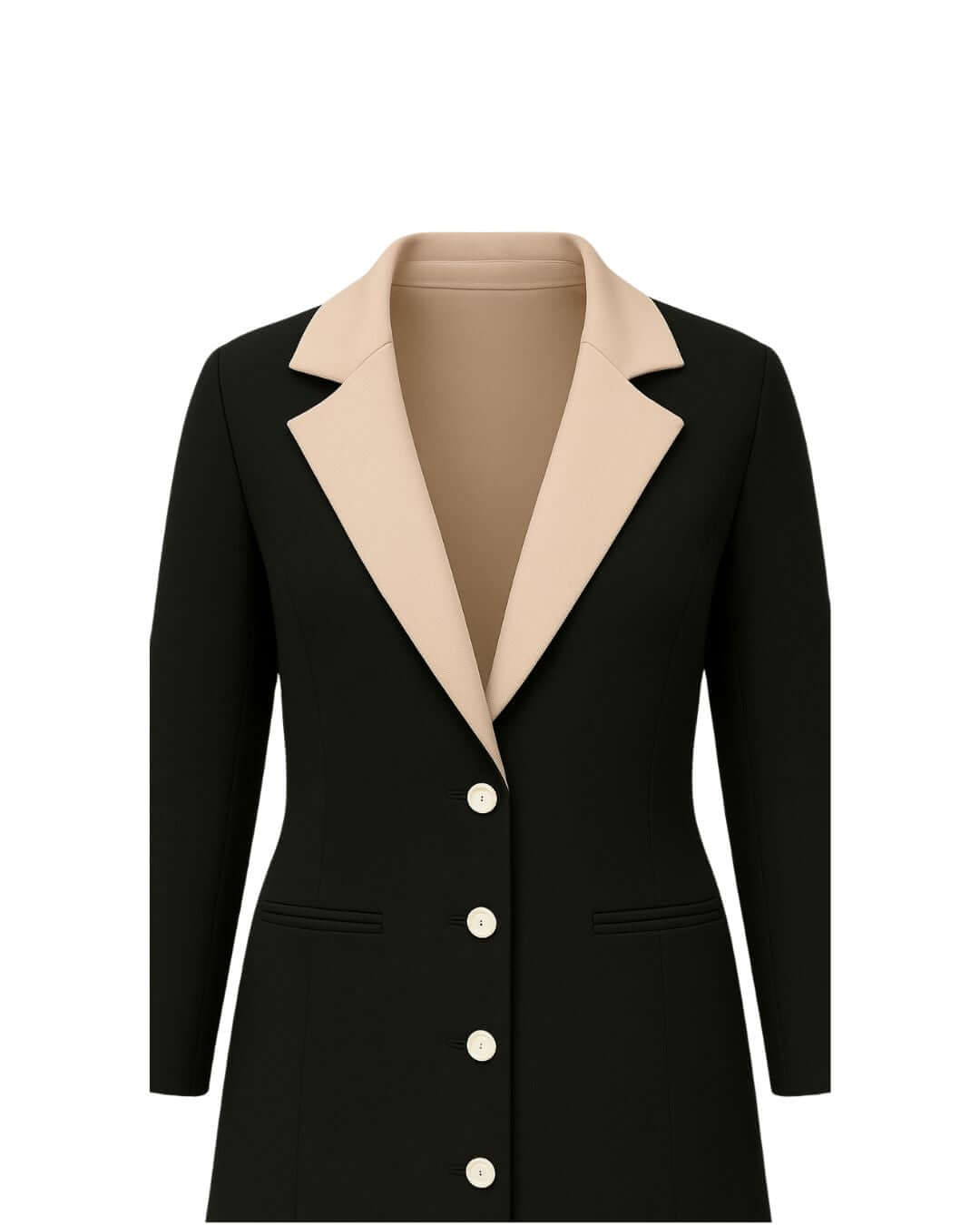 NED Contrast Collar Blazer Abaya featuring a stylish beige collar, tailored fit, and elegant button details.