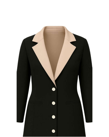 NED Contrast Collar Blazer Abaya featuring a stylish beige collar, tailored fit, and elegant button details.