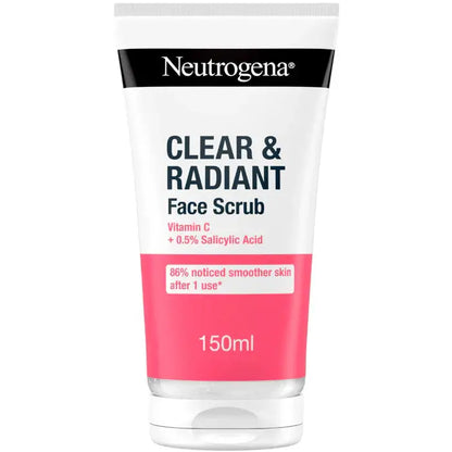 Neutrogena Clear & Radiant Face Scrub packaging on a white background