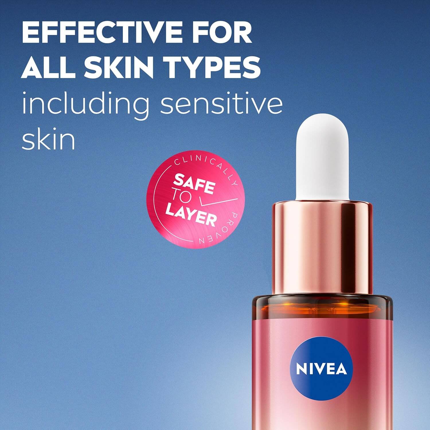 Nivea skincare dropper bottle with text on a blue background