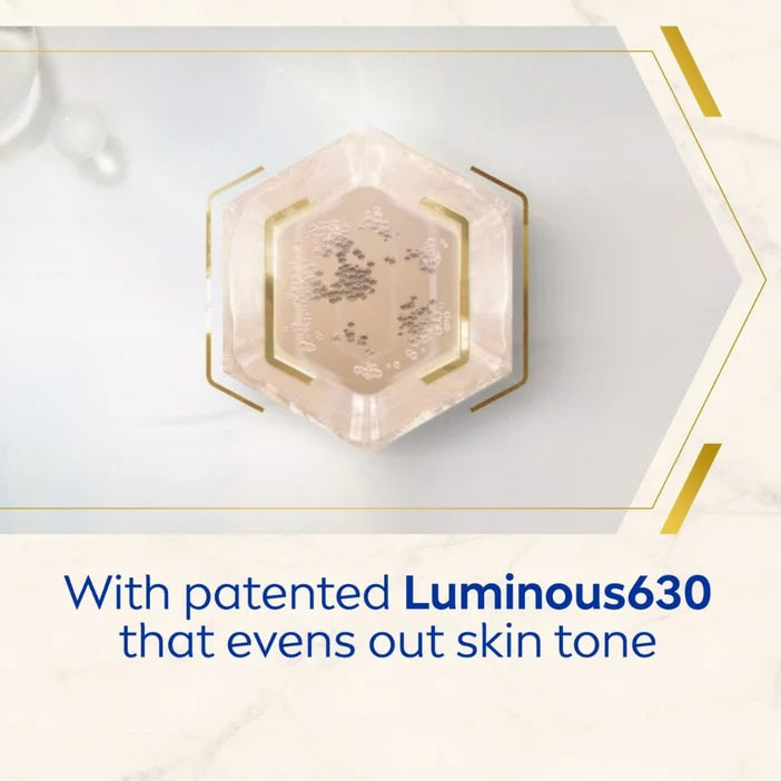 Hexagonal cosmetic compact with 'Luminous630' text on a white background
