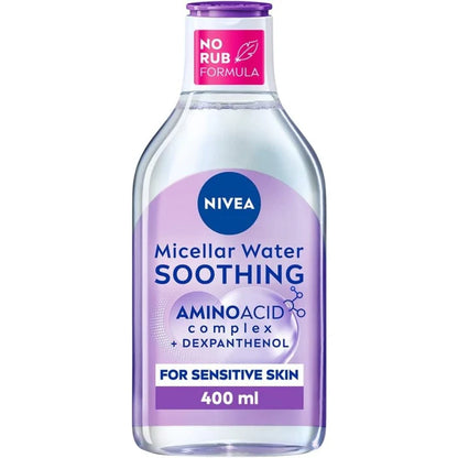Nivea Micellar Water bottle with purple label on a white background