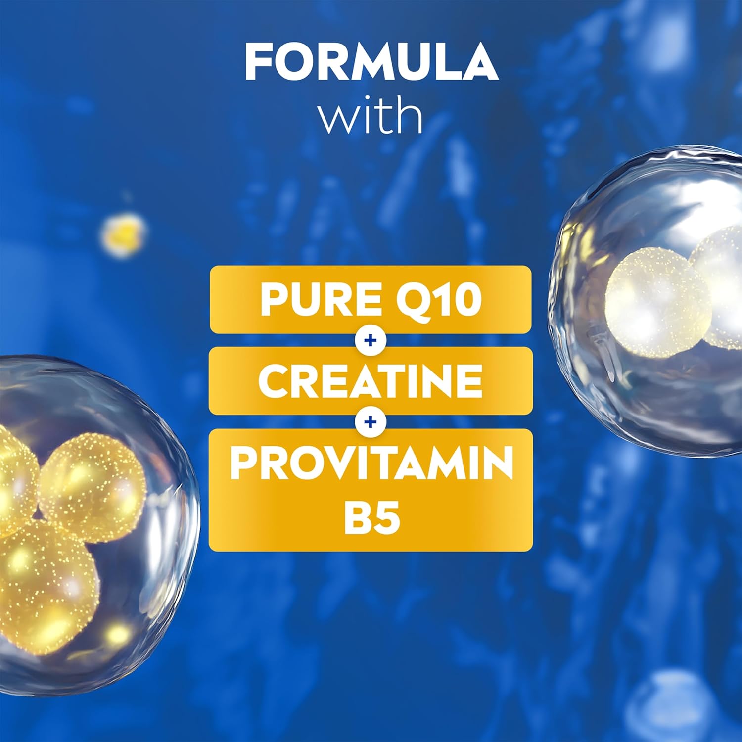 Product packaging with 'Formula' text and ingredients listed on a blue background
