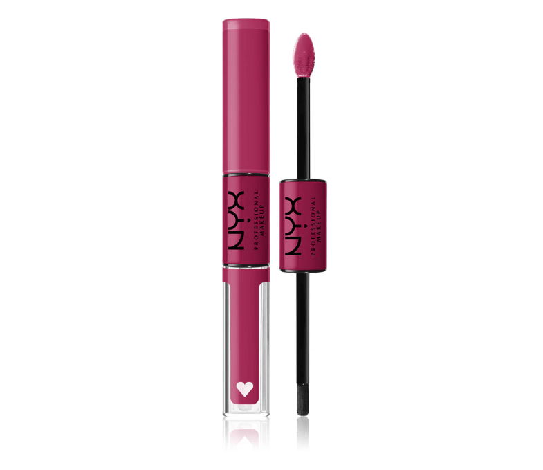 NYX Professional Makeup Shine Loud High Shine Lip Colour in vibrant pink shade with applicator wand