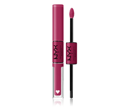 NYX Professional Makeup Shine Loud High Shine Lip Colour in vibrant pink shade with applicator wand
