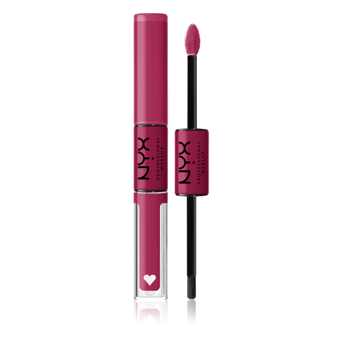 NYX Professional Makeup Shine Loud High Shine Lip Colour in vibrant pink shade with applicator wand.