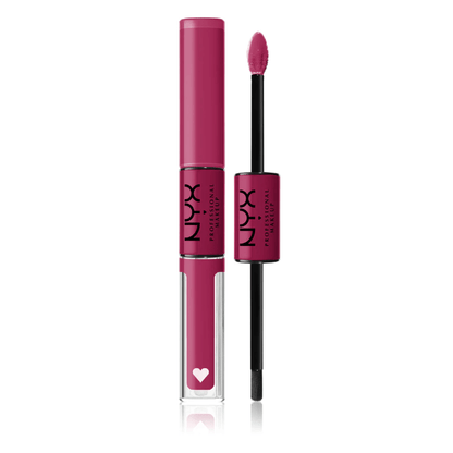 NYX Professional Makeup Shine Loud High Shine Lip Colour in vibrant pink shade with applicator wand.