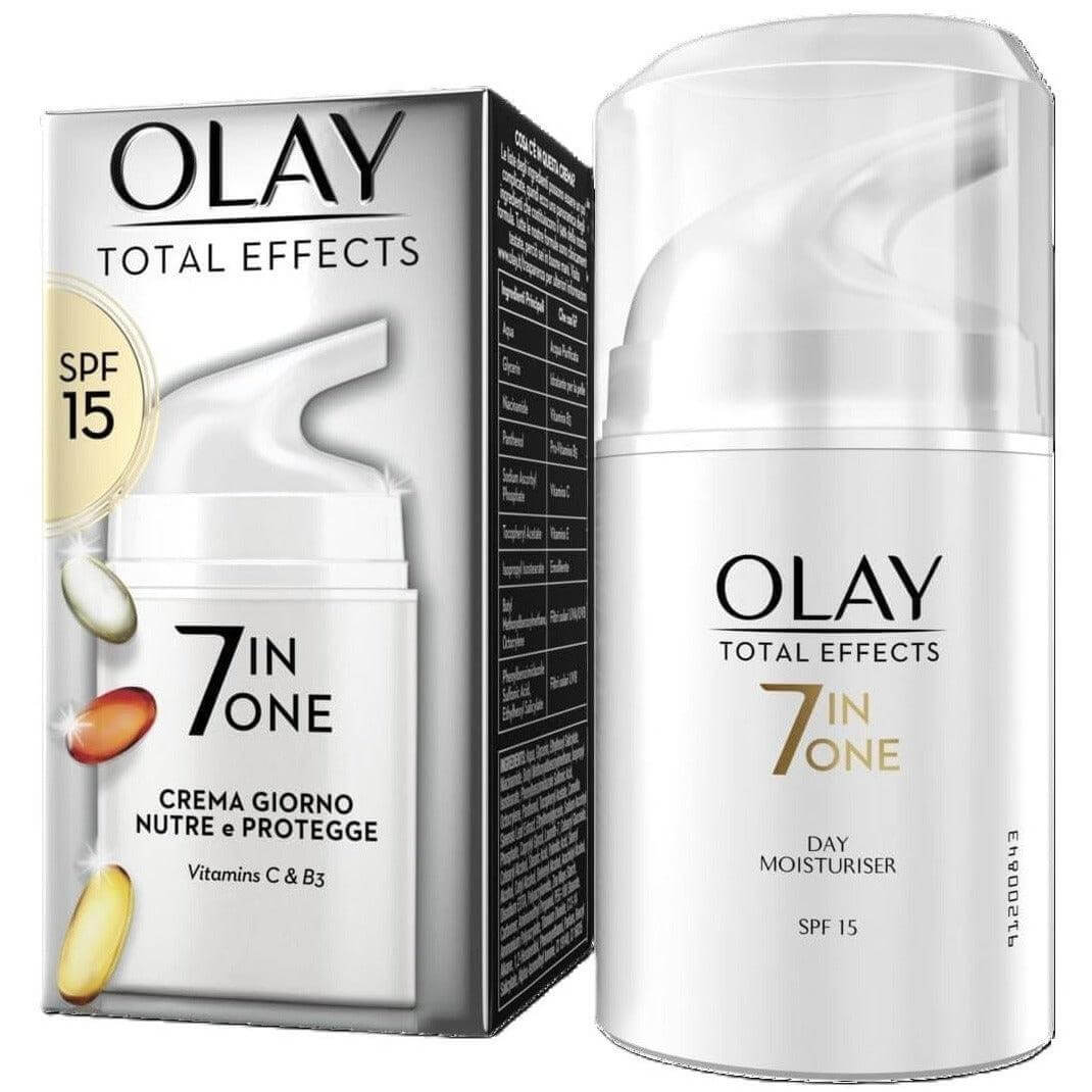 Olay Total Effects 7 in 1 Day Moisturiser SPF 15 with packaging, promoting healthier skin and sun protection.