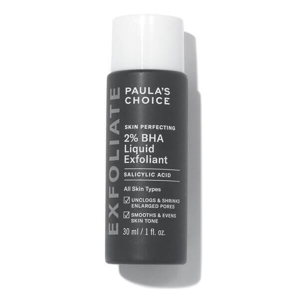 Paula's Choice Skin Perfecting 2% BHA Liquid Exfoliant bottle for smoother, clearer skin, enriched with salicylic acid.